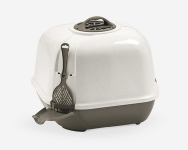 Corner Cat Litter Box - 54 x 40 x 55 cm/Grey & White